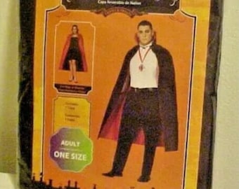 Vintage Halloween Costume Adult Cape Vampire Witch Red Black Reversible One Size Unisex Cosplay