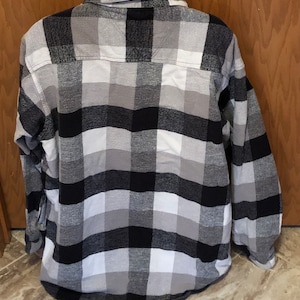 Bay Trading BTC Herren Kariertes Hemd Grau Schwarz Weiß Gr. L Rockabilly Flanell