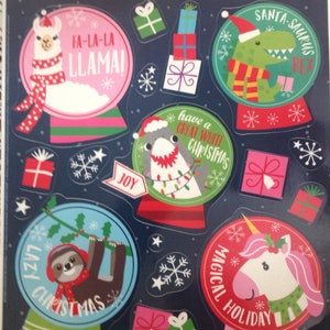 Static Window Clings Christmas Animals Inside Snow Globes Unicorn Sloth Gator Llama