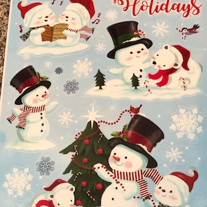Static Vinyl Christmas Window Clings Snowman Children Winter Crafting Scrapbooking