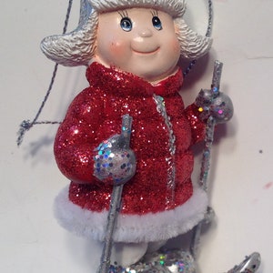 Christmas Ornament Glittery Little Boy on Skis