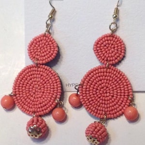 Pierced Earrings Rose Mauve Seed Beads Round Circles Native Ethnic Tribal