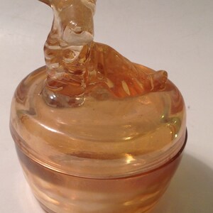 Jeanette Carnival Glass Scottie Dog Powder Jar Trinket Vanity Marigold Vintage