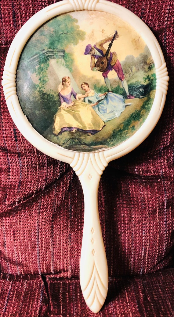 Vintage Vanity Hand Mirror Early Plastic Victorian Serenade Etsy