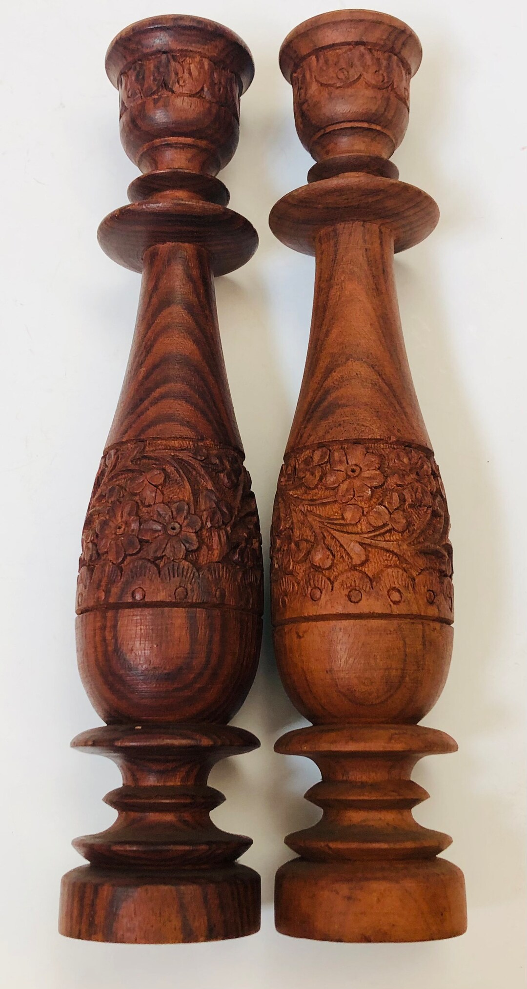 India Carved Wood Vintage Taper Candle Holder Set of 2 Vintage - Etsy
