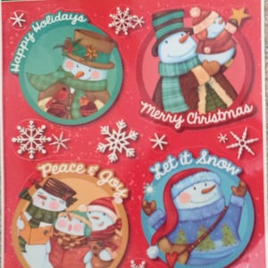 Static Window Clings Christmas Snowmen Snowflakes Peace & Joy Crafts Scrapbooking Window Art