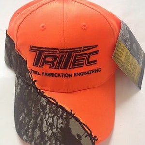 Snap Back Hat TriTech Steel Fabrication Blaze Orange Camouflage Trucker Ball Cap