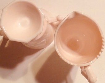 Jeanette Baltimore Pear Pattern Pink Milk Glass Cream & Sugar Set Vintage