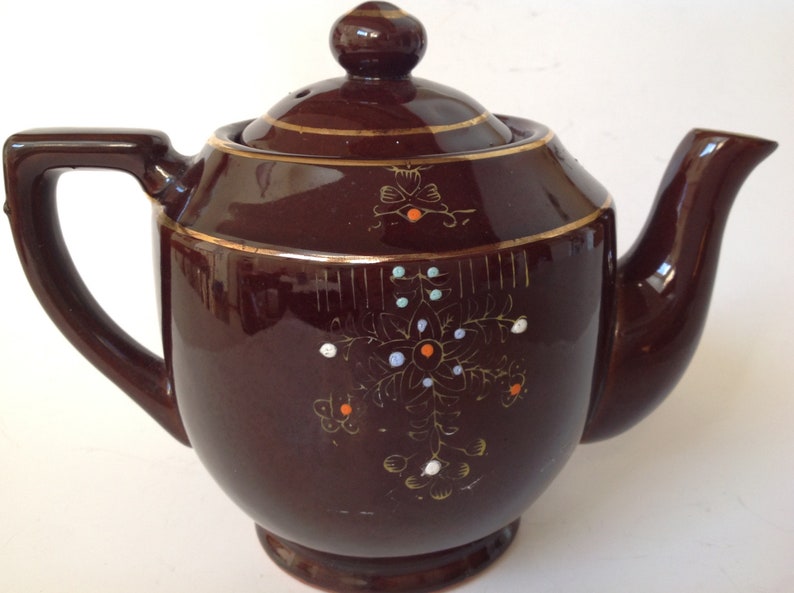 Vintage Teapot Brown Hand Painted Japan Porcelain Raised Etsy