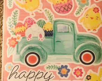 Easter Bunny Eggs In Green Pickup Truck Vinyl Static Window Clings One Sheet