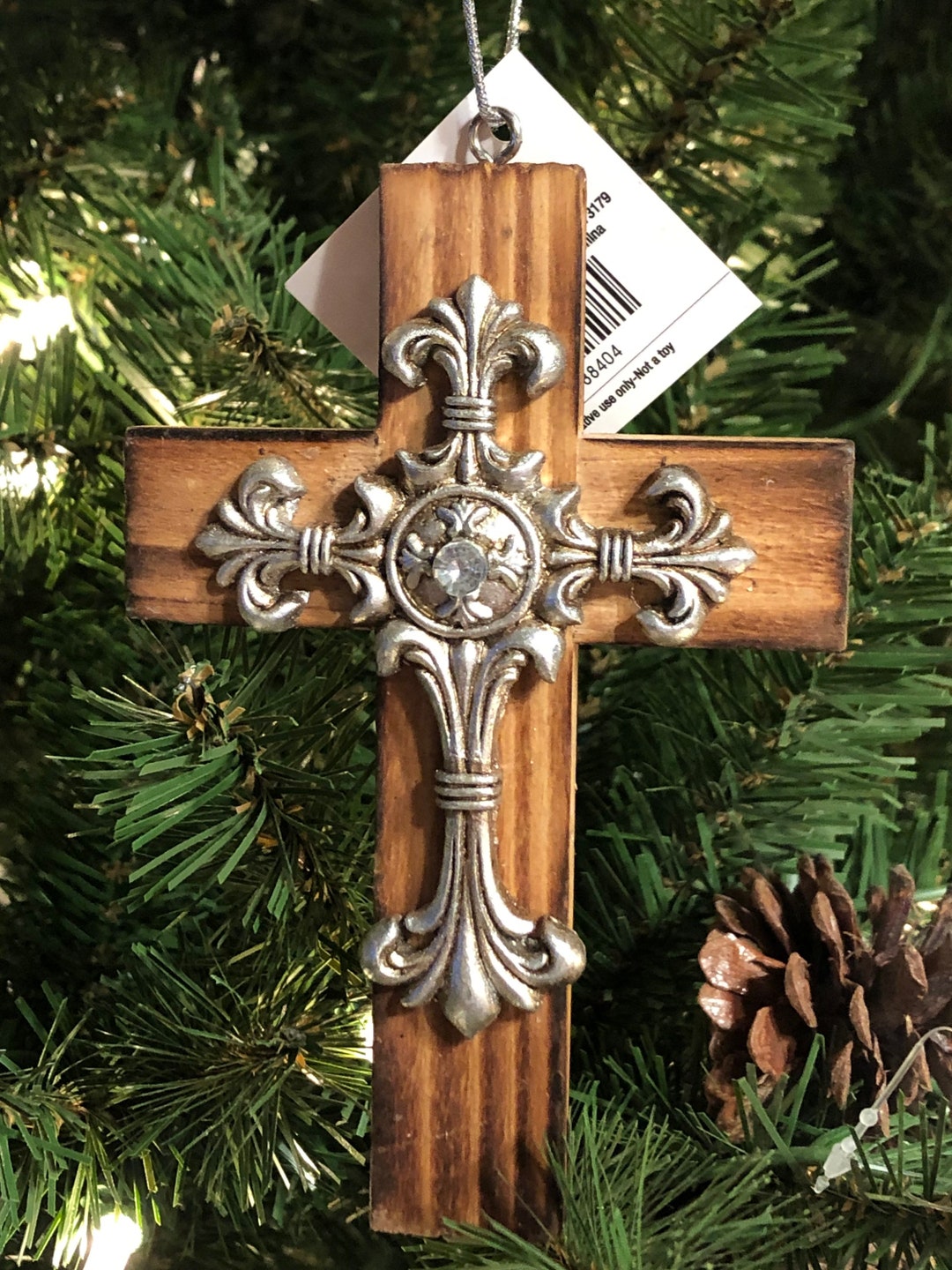Hobby Lobby Christmas Ornament Wood Cross Crucifix Silver Decoration Etsy