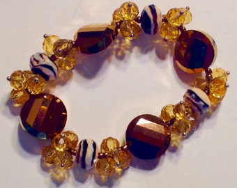 Bracelet Glass Faceted Beads Bronze Gold