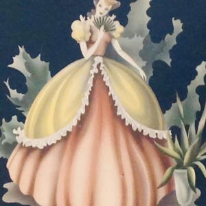Vintage Framed Print Southern Belle Lady Crinoline Gown Signed Turner
