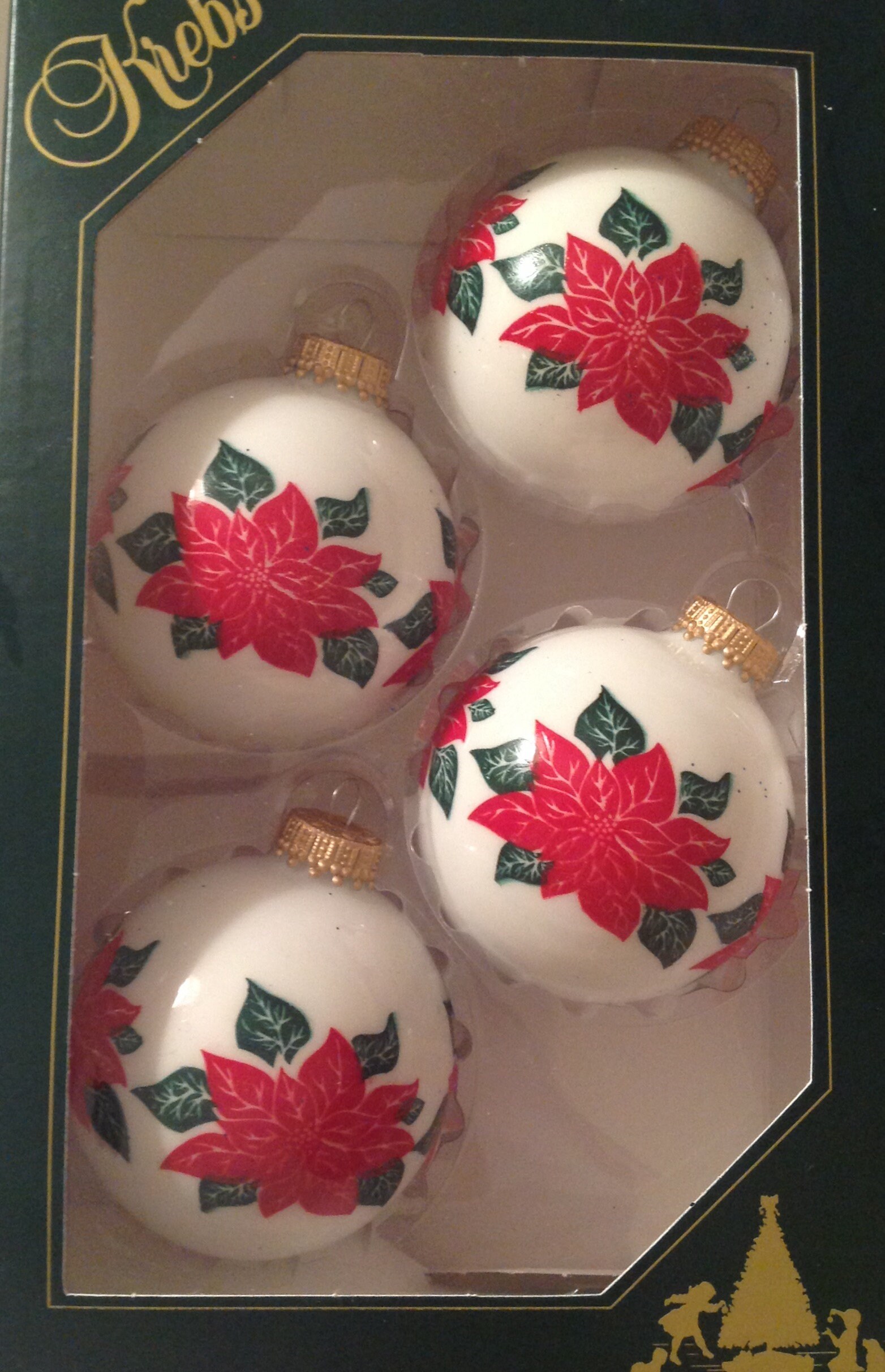 Krebs Christmas Ornament Blown Glass White Ball Poinsettia Etsy