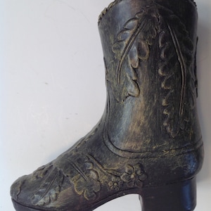 Vintage Cowboy Boot Figurine Gray Fern Pattern