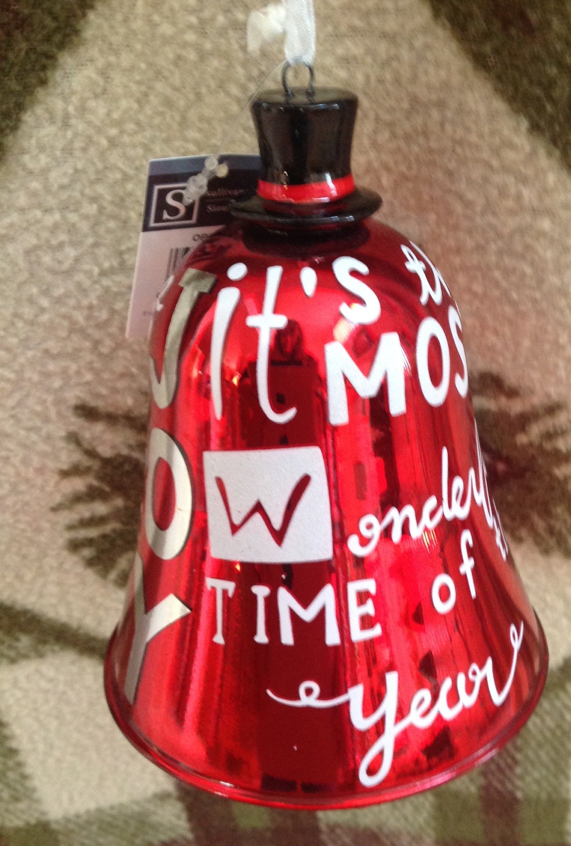 Sullivans Christmas Ornament Red Silver Metal Bell Joy Etsy UK