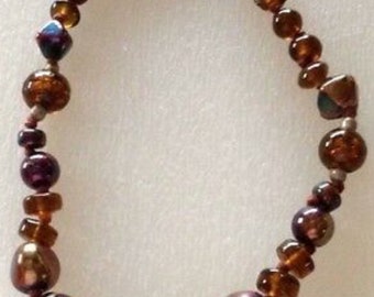 Necklace Shimmery Iridescent Brown Rust Art Glass Beads Vintage