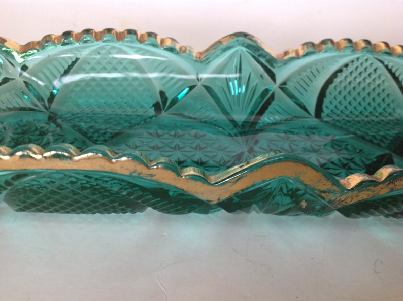 EAPG Green Glass Relish Bowl Dish Gold Trim Antique Etsy