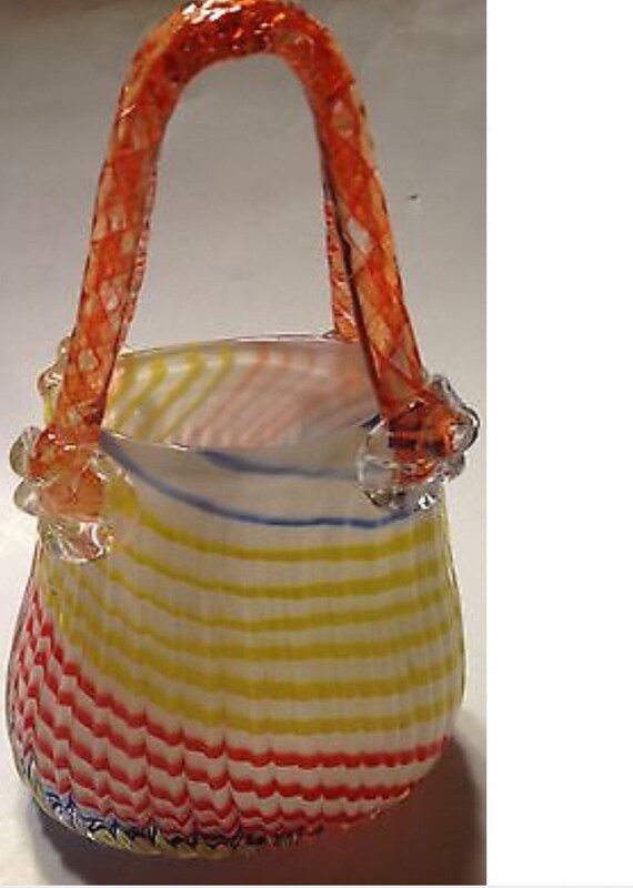 Art Glass Purse Figurine Block Crystal Orange Yellow Vase Etsy