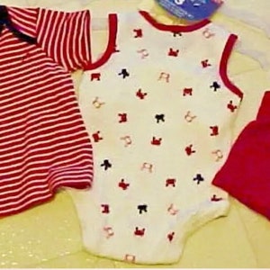 Newborn Baby Unisex Outfit Summer Romper Shorts Shirt 3 pc Red White Blue  Vintage