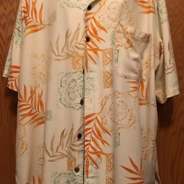 Karibik Joe Gr. XXL Hawaiian Tropical Camp Shirt Viskose Herren Ivory Palmwedel