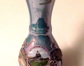 Vaso Dragonware Washington DC Capitol Souvenir Verde Lustre Vintage Asiático