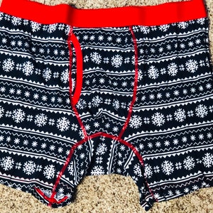 Mens Christmas Boxer Briefs Shorts Size XL Navy Blue White Snowflakes