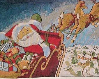 Christmas Tapestry Placemat Set of 4 Santa Claus Riding In Sleigh