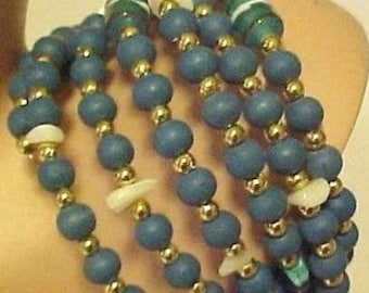 Beaded Turquoise Blue Wrap Bracelet Glass & Plastic Beads
