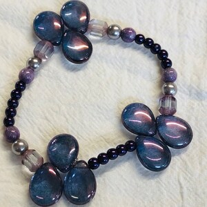 Artisan Bracelet Purple Glass Beads Stretch Handmade #12