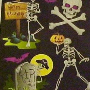 Static Window Clings Set Halloween Skeletons Skull Goth Craft Scrapbooking Supply