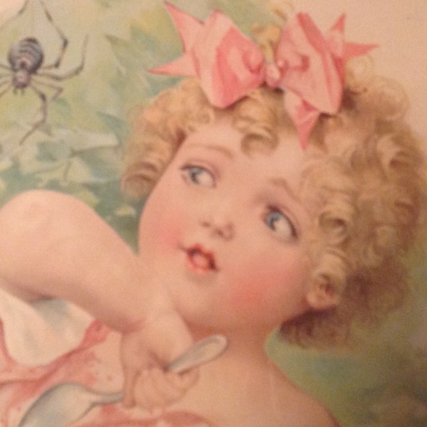 Maud Humphrey 1901 Original Color Lithograph Framed Print Little Miss Muffet