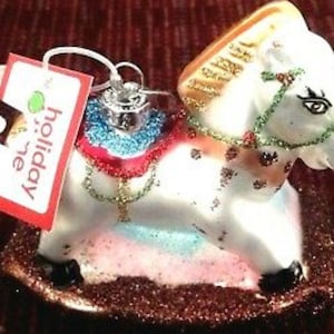 Holiday Time Christmas Ornament Rocking Horse Hand Painted Glass
