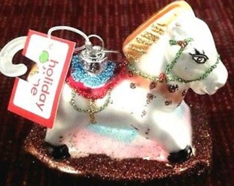 Holiday Time Christmas Ornament Rocking Horse Hand Painted Glass