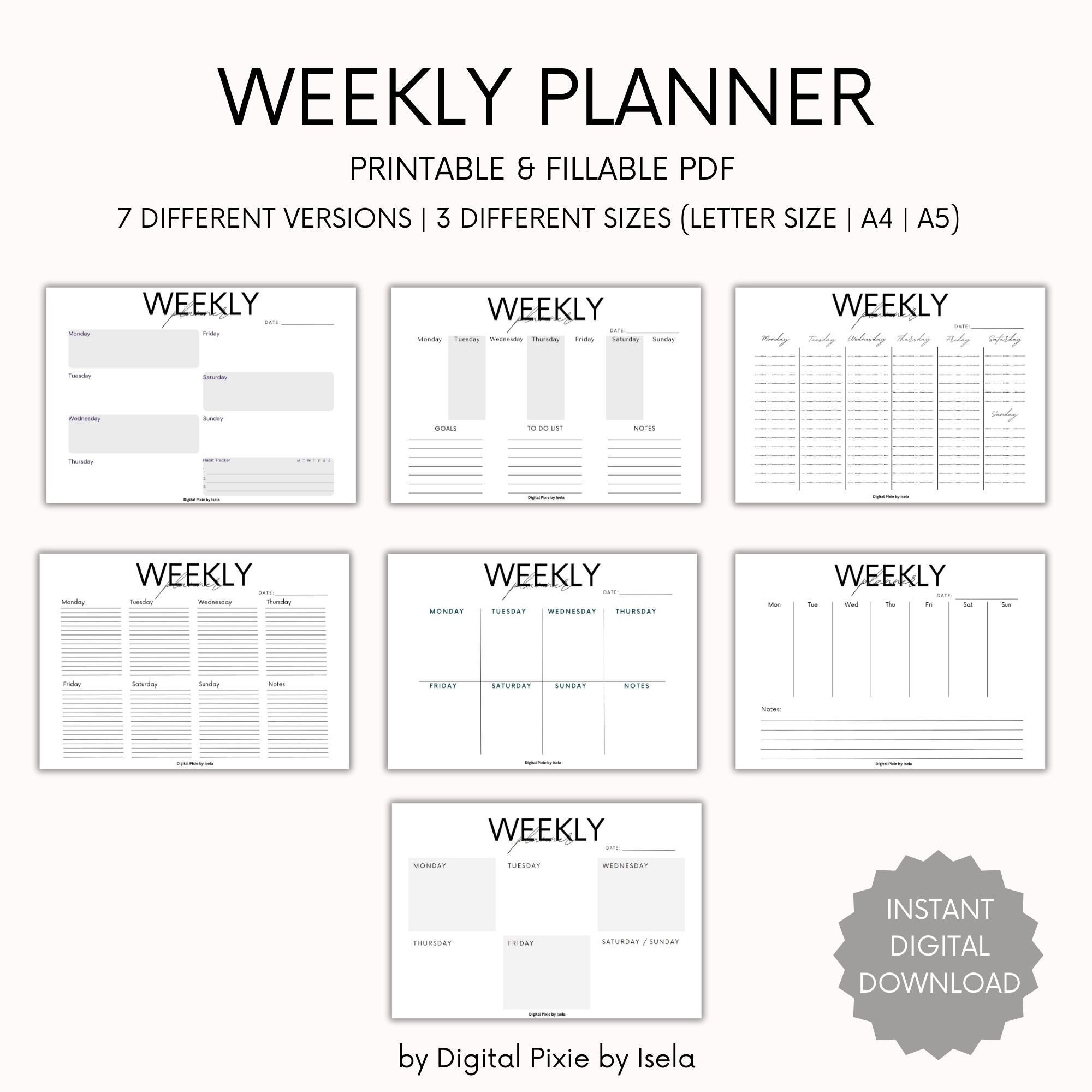 Fillable Weekly Notes Weekly Planner Printable, Fillable Weekly Planner Printable, Agenda ...