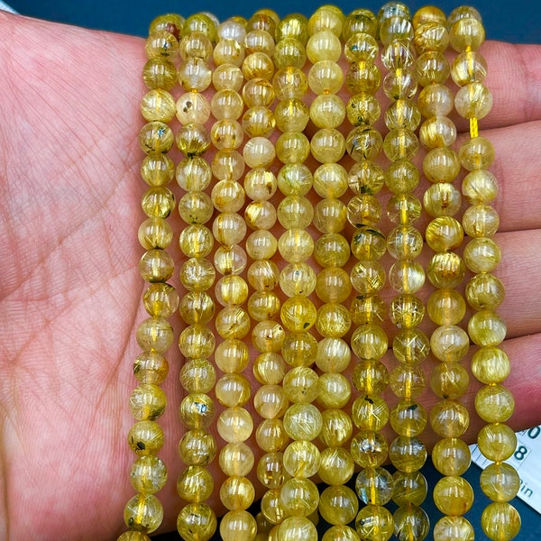 42 cm de long Perles de quartz à queue d’or Strand Natural Rutailated Quartz Bead 6.5 mm Brazilian Golden Rutailated Quartz Stone