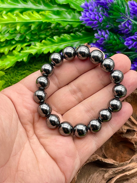 Natural Hematite (non magnetic) Semi-Precious FACETED Round Gemstone  Crystal Bracelet, Sample Strand - 4mm - 1 Count - 7.5 inches -  OrientalDirect.co.uk