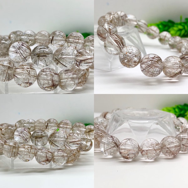 Bracelets de perles de quartz rutailées argent de qualité AAAAA / Quartz rutaillé argent de haute qualité