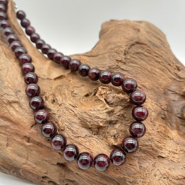 Natural Red Garnet Stone Round Beaded Necklace Available in 6 mm 8 mm 10 mm Necklace for men and women