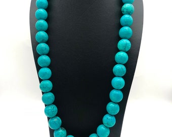 Blue Compress Turquoise 14 mm Round Beaded Necklace for men and women