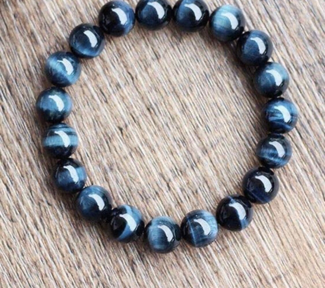 Natural Blue Tiger Eye Round Beads Bracelet 6 Mm 8 Mm 10 Mm
