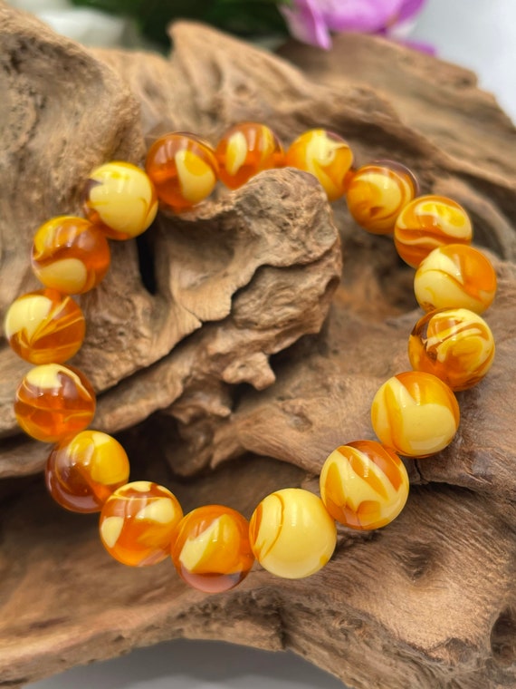 Bracelet Vintage En Bakélite Ambre Marbré - Occasion, Bijou Rétro