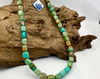 Natural Kingman Turquoise Nugget Necklace 16” | Green Turquoise Bead Necklace | Genuine Arizona Turquoise Handmade Jewelry