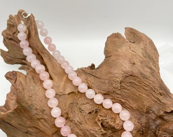 Natural Pink Rose Quartz Round Beaded Necklace Available in 6 mm 8 mm 10 mm Necklace for men and women