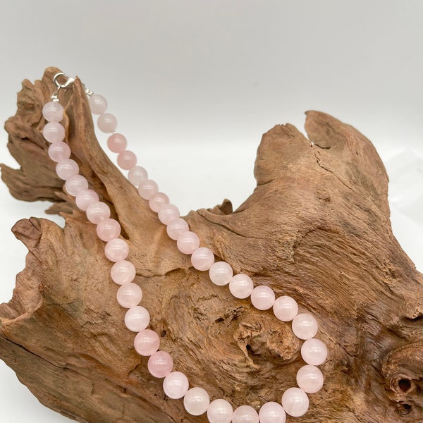 Natural Pink Rose Quartz Round Beaded Necklace Available in 6 mm 8 mm 10 mm Necklace for men and women