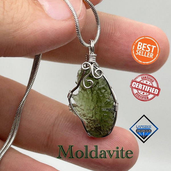 100% Natural Moldavite Pendant/ genuine Moldavite tektite / big Piece Raw Moldavite Pendent Moldavite from Czech Republic with Free Chain
