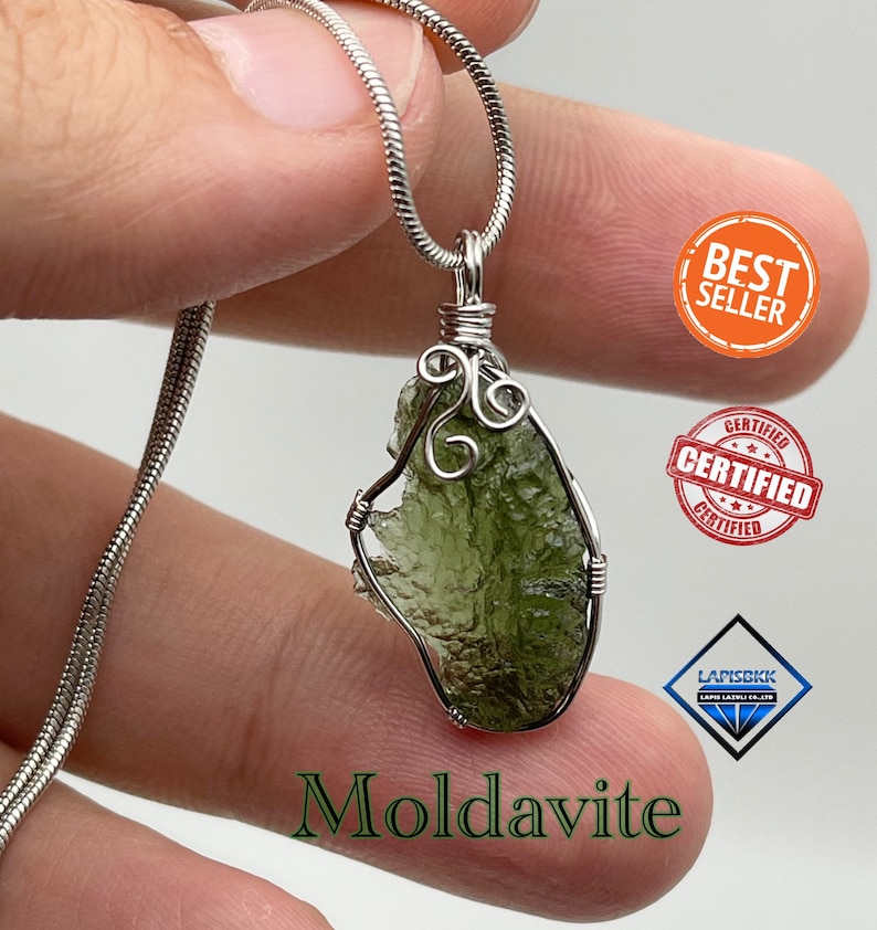 100% Natural Moldavite Pendant/ genuine Moldavite tektite / big Piece Raw Moldavite Pendent Moldavite from Czech Republic with Free Chain 