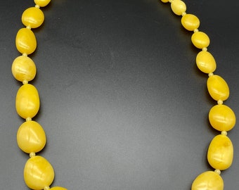 Collier Vintage En Bakélite Perles Rondes Jaune Vanille - Bijou Rétro Années 50