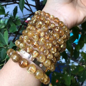 Natural Golden Rutilated Quartz Round Beaded Bracelet for Men and women available in 6 mm 8 mm 10 mm 12 mm image 2