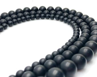 Natural Matte Black Onyx Beads 6mm 8mm 10mm Genuine Natural Stones 15.5” Full Strand Wholesale
